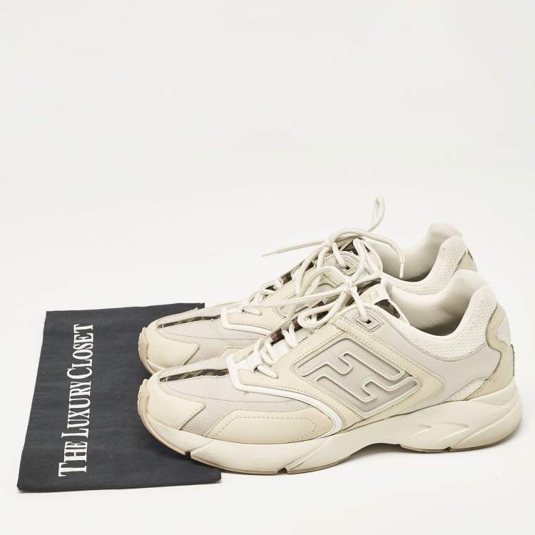 Pre Owned Fendi Two Tone Mesh and Nubuck Leather Lace Up Sneakers Size 43