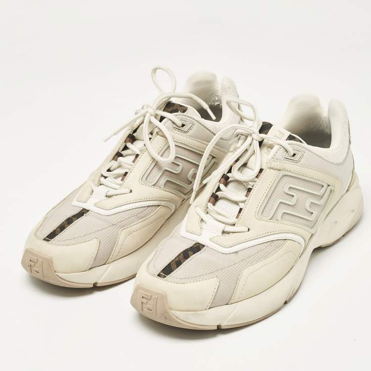 Pre Owned Fendi Two Tone Mesh and Nubuck Leather Lace Up Sneakers Size 43