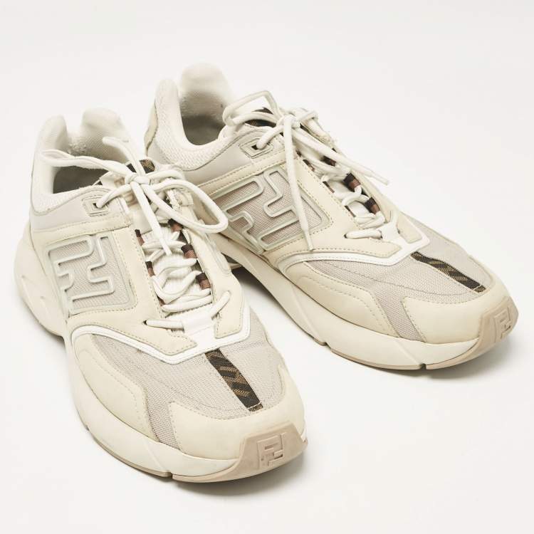 Pre Owned Fendi Two Tone Mesh and Nubuck Leather Lace Up Sneakers Size 43
