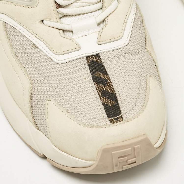 Pre Owned Fendi Two Tone Mesh and Nubuck Leather Lace Up Sneakers Size 43