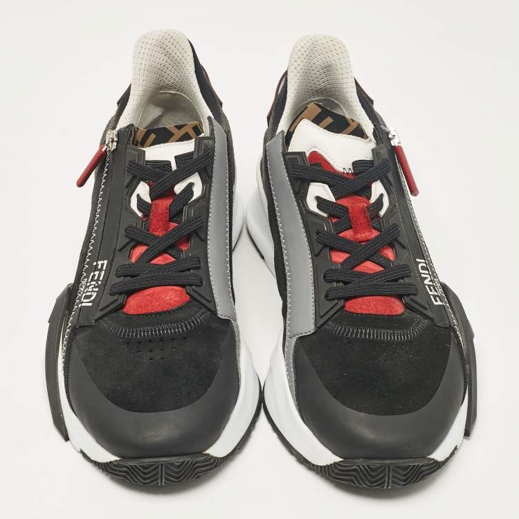 Pre Owned Fendi Black Leather and Suede Flow Lace Up Sneakers Size 42