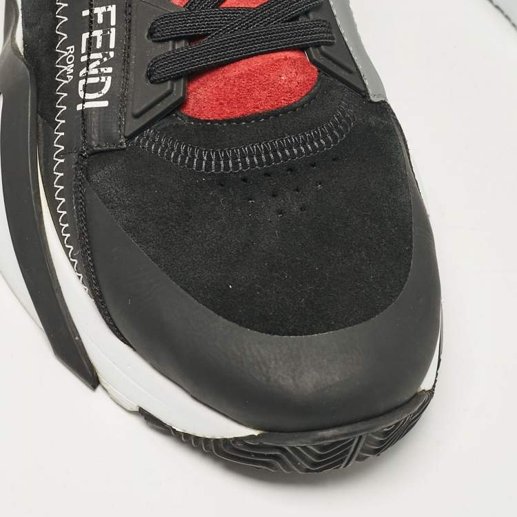 Pre Owned Fendi Black Leather and Suede Flow Lace Up Sneakers Size 42