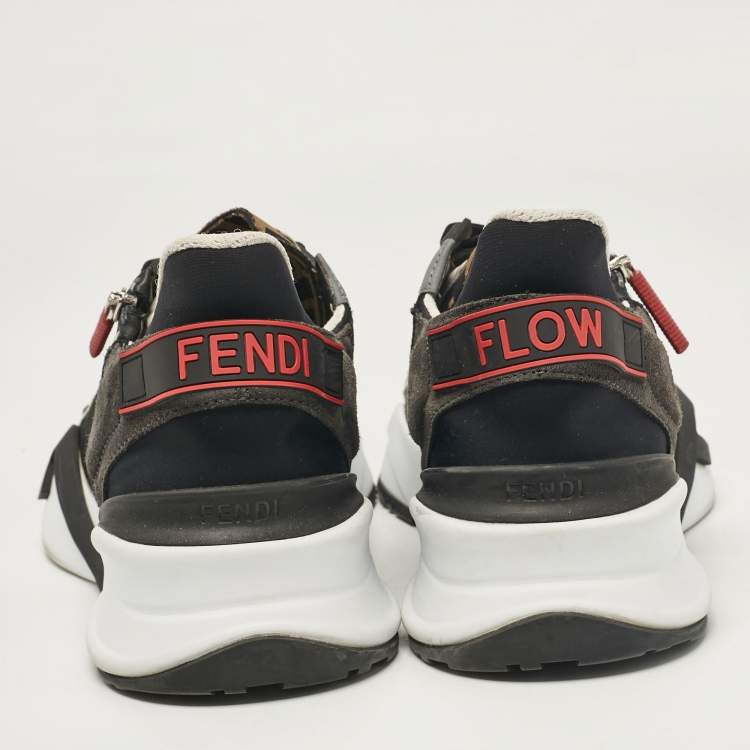 Pre Owned Fendi Black Leather and Suede Flow Lace Up Sneakers Size 42