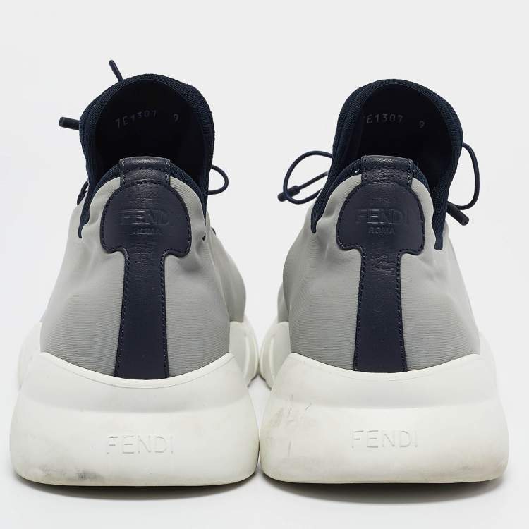 Pre Owned Fendi Grey Neoprene and Leather Lace Up Sneakers Size 43