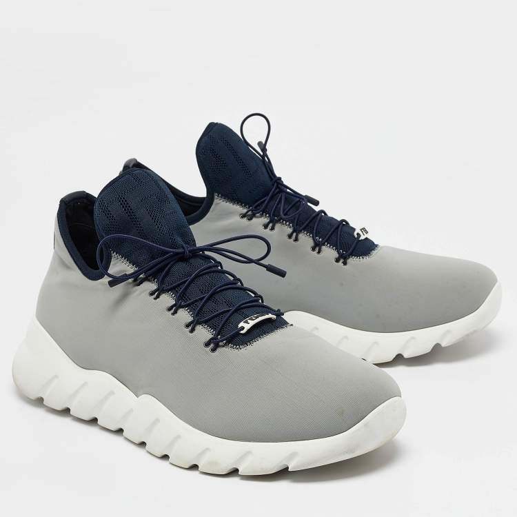 Pre Owned Fendi Grey Neoprene and Leather Lace Up Sneakers Size 43
