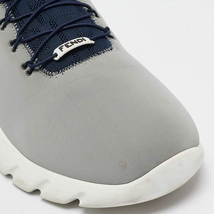 Pre Owned Fendi Grey Neoprene and Leather Lace Up Sneakers Size 43