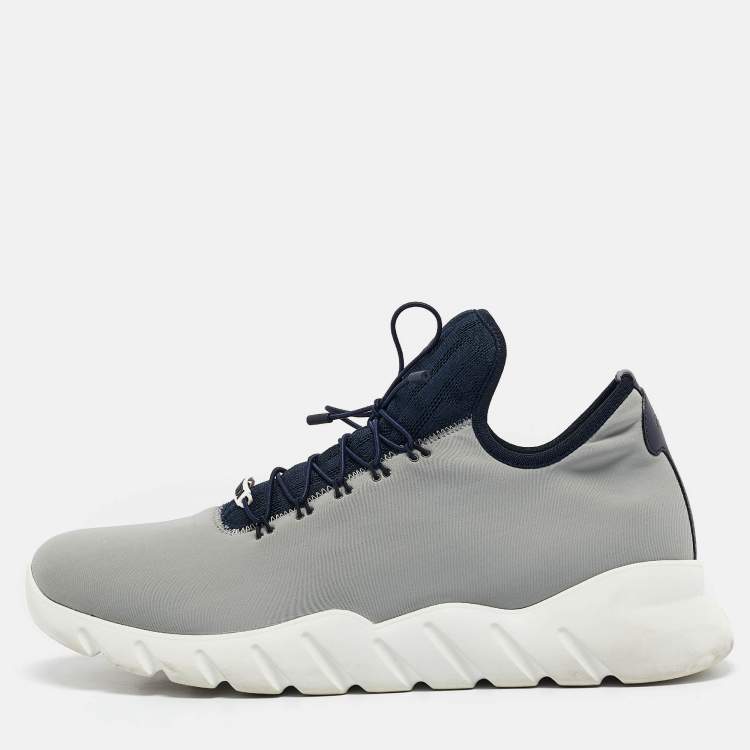 Pre Owned Fendi Grey Neoprene and Leather Lace Up Sneakers Size 43