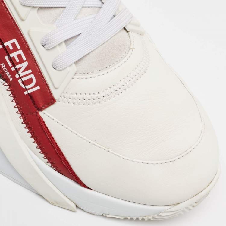 Pre Owned Fendi Multicolor Leather and Zucca Canvas Flow Sneakers Size 43