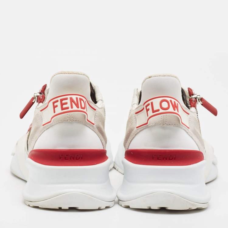 Pre Owned Fendi Multicolor Leather and Zucca Canvas Flow Sneakers Size 43