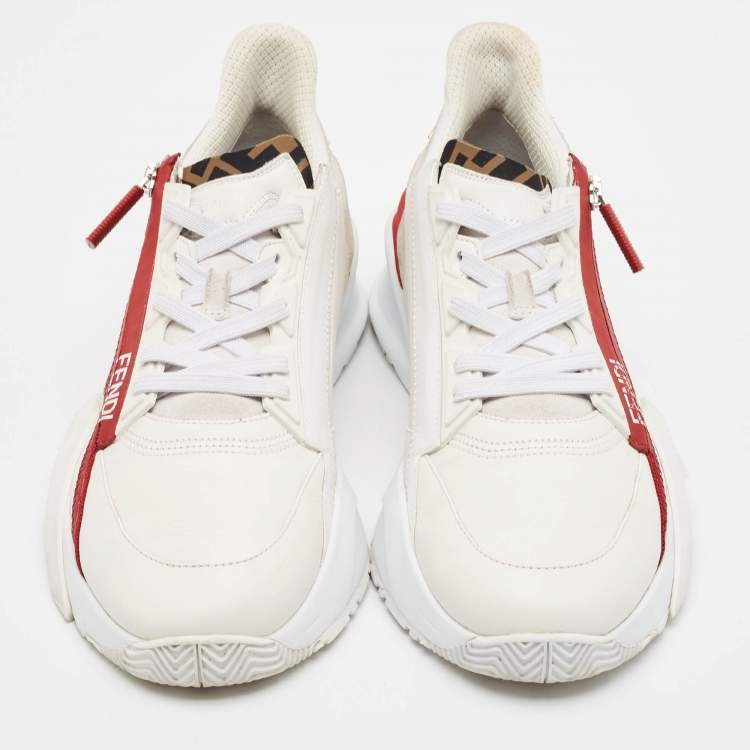 Pre Owned Fendi Multicolor Leather and Zucca Canvas Flow Sneakers Size 43