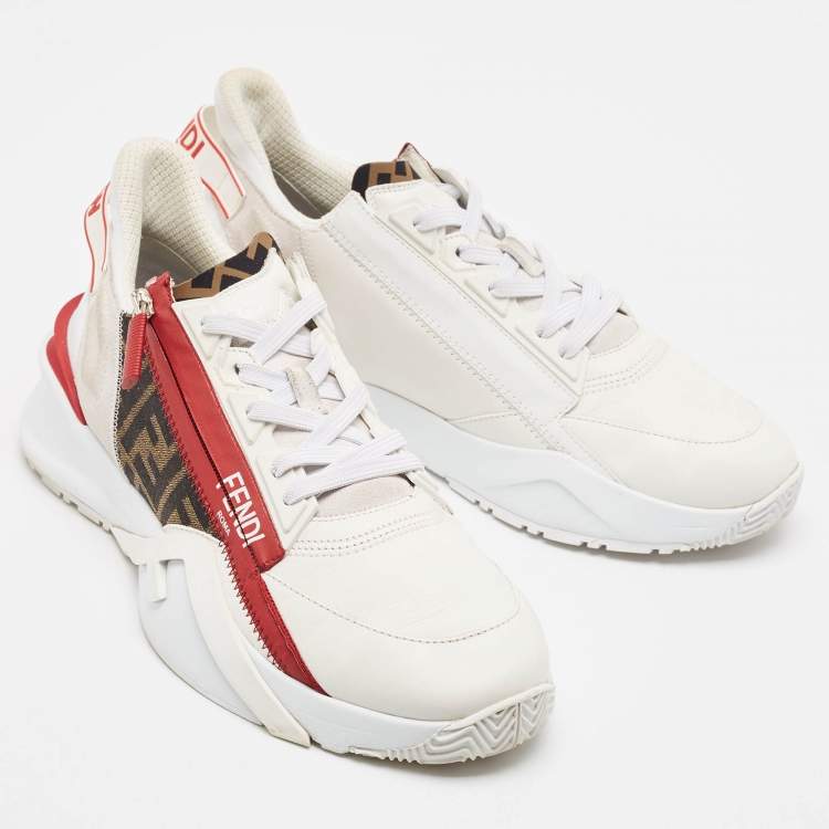 Pre Owned Fendi Multicolor Leather and Zucca Canvas Flow Sneakers Size 43