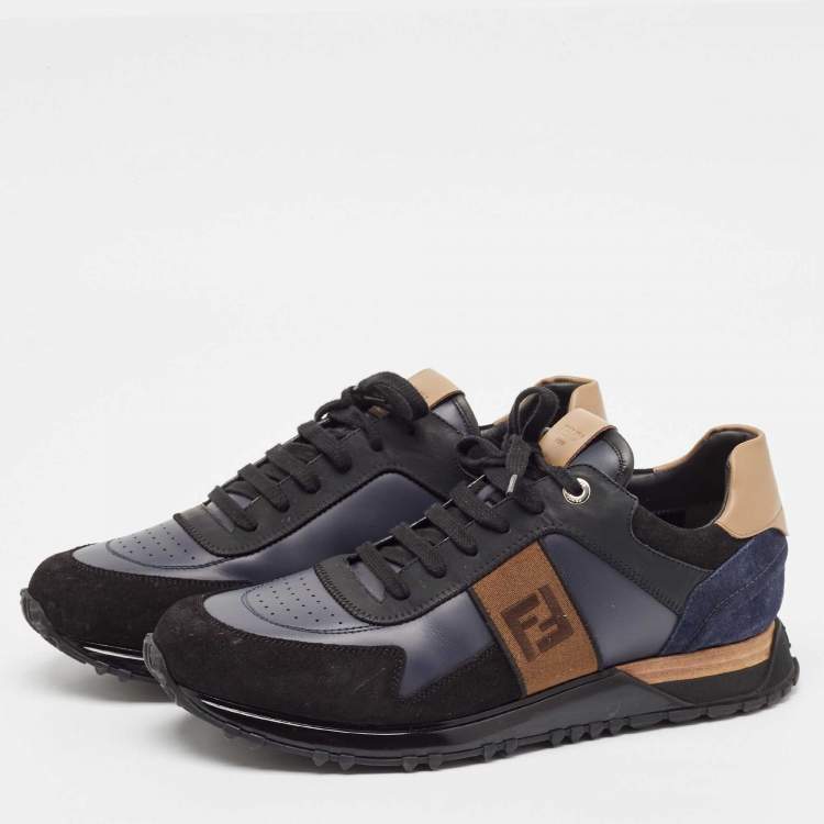 Pre Owned Fendi Multicolor Suede and Leather Forever Fendi Patch Sneakers Size 43.5