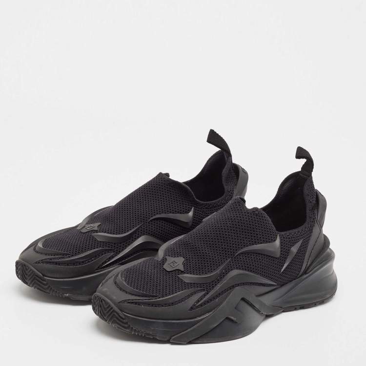 Pre Owned Fendi Black Knit Fabric and Rubber Flow Sneakers Size 42