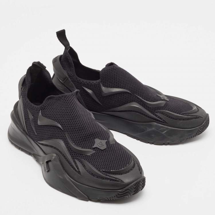 Pre Owned Fendi Black Knit Fabric and Rubber Flow Sneakers Size 42
