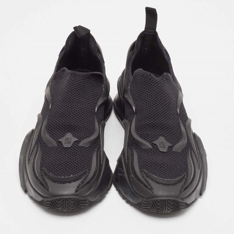 Pre Owned Fendi Black Knit Fabric and Rubber Flow Sneakers Size 42