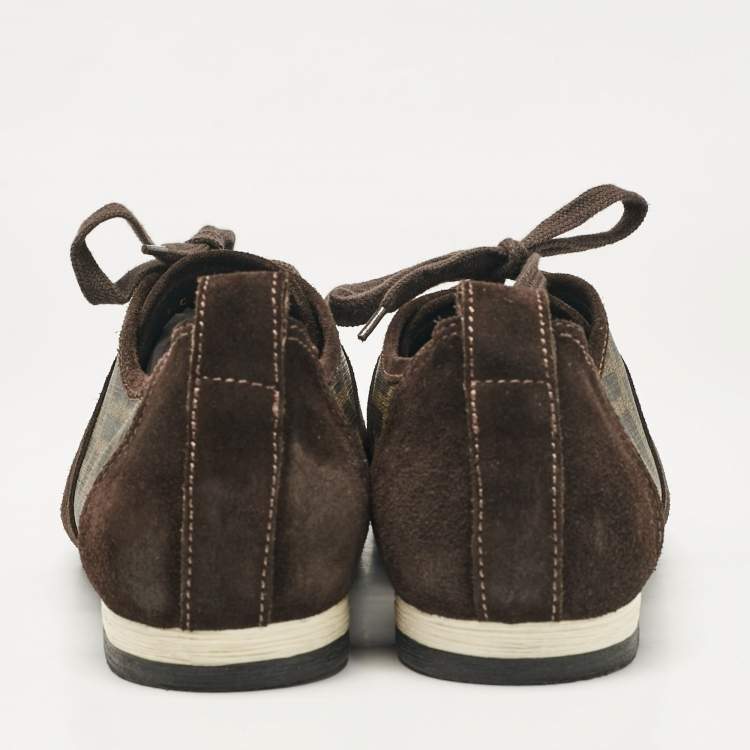 Pre Owned Fendi Brown Canvas and Suede FF Print Lace Up Sneakers Size 42