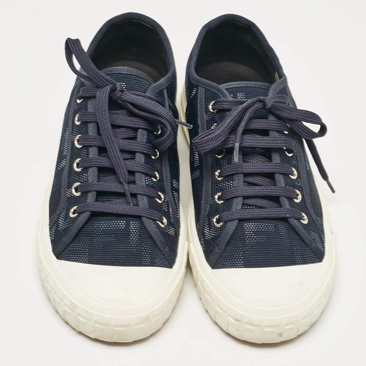 Pre Owned Fendi Navy Blue FF Canvas Lace Up Sneakers Size 42