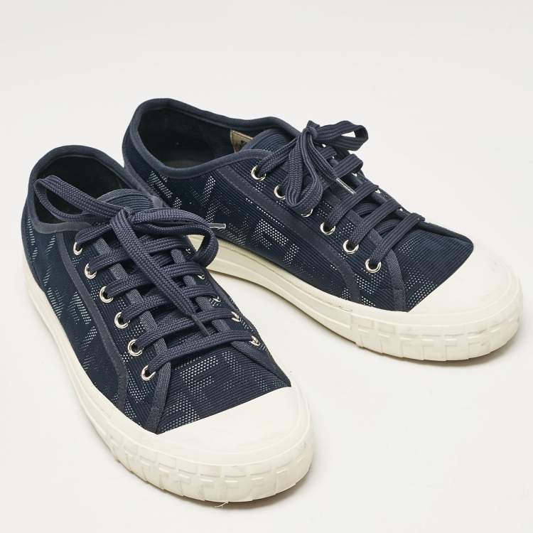 Pre Owned Fendi Navy Blue FF Canvas Lace Up Sneakers Size 42