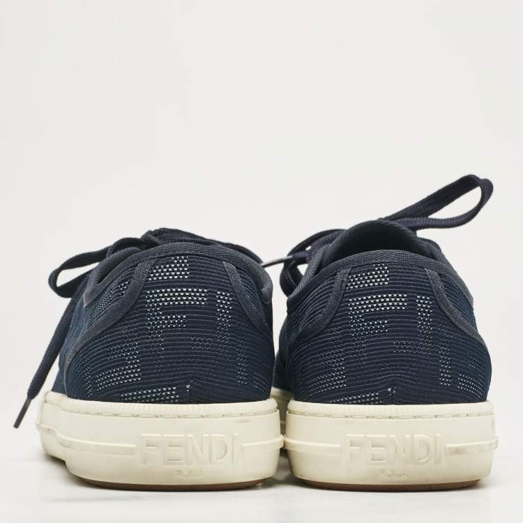 Pre Owned Fendi Navy Blue FF Canvas Lace Up Sneakers Size 42