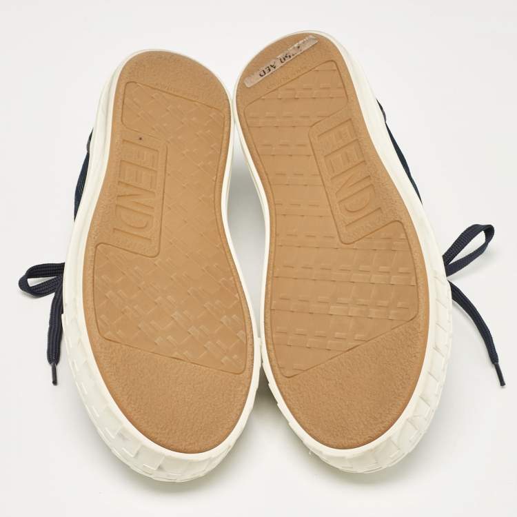 Pre Owned Fendi Navy Blue FF Canvas Lace Up Sneakers Size 42