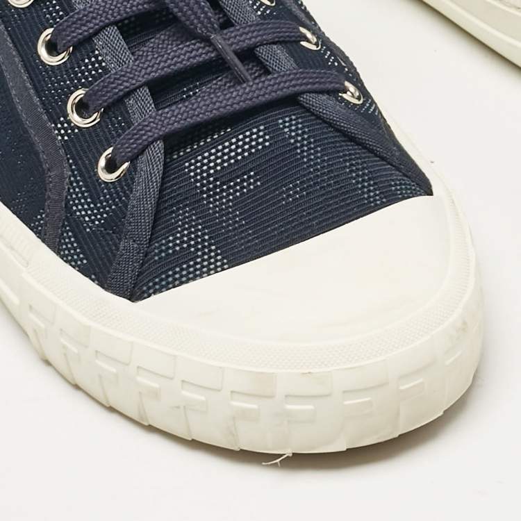 Pre Owned Fendi Navy Blue FF Canvas Lace Up Sneakers Size 42