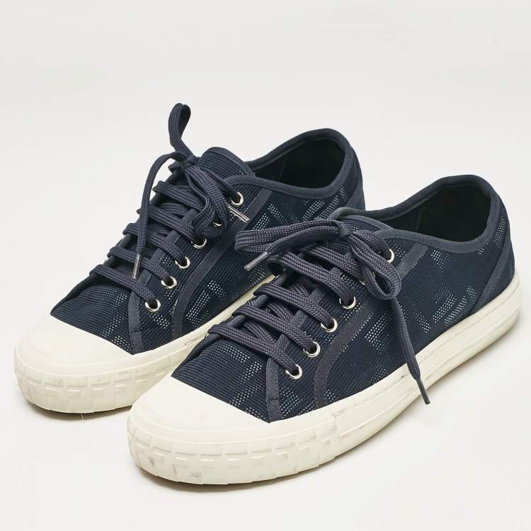 Pre Owned Fendi Navy Blue FF Canvas Lace Up Sneakers Size 42