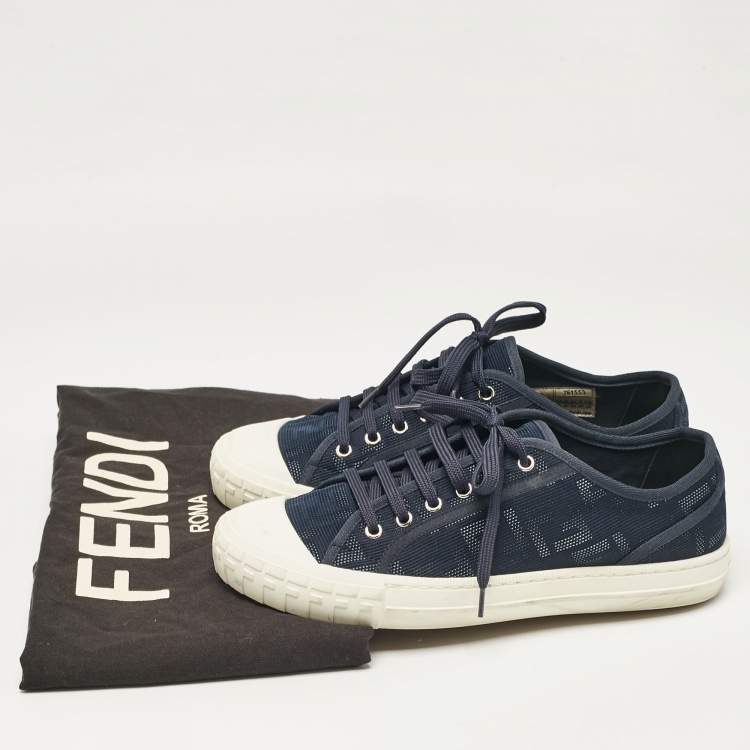 Pre Owned Fendi Navy Blue FF Canvas Lace Up Sneakers Size 42