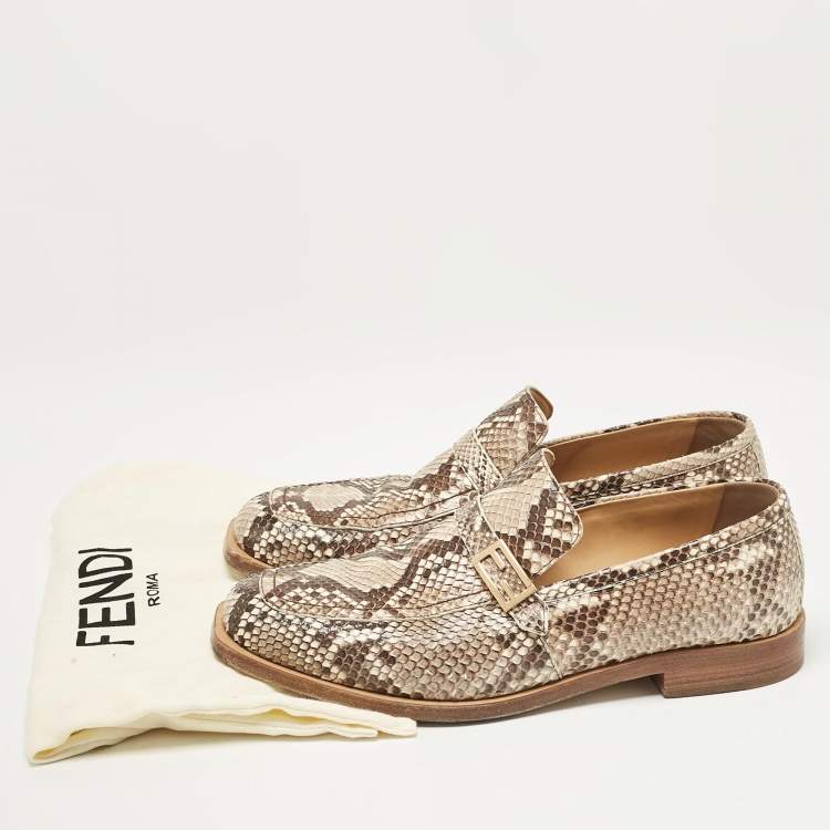 Pre Owned Fendi Beige Python Leather Slip On Loafers Size 42