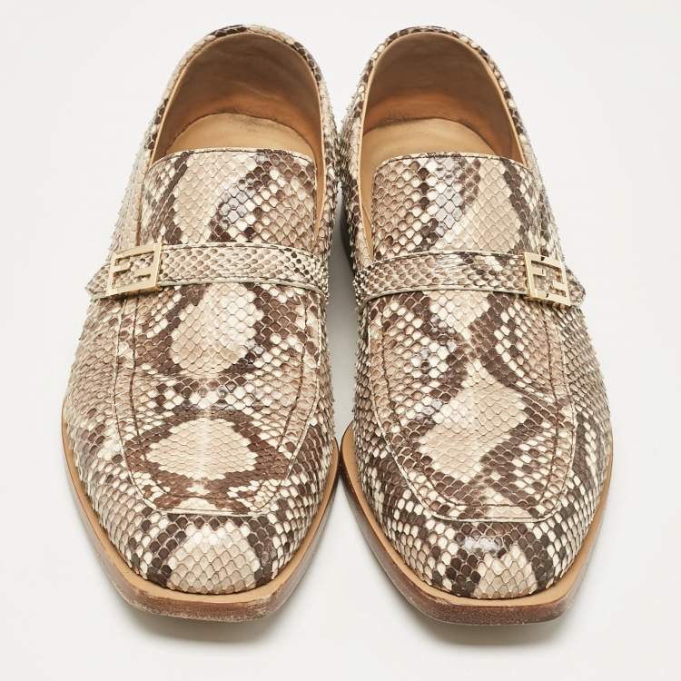 Pre Owned Fendi Beige Python Leather Slip On Loafers Size 42