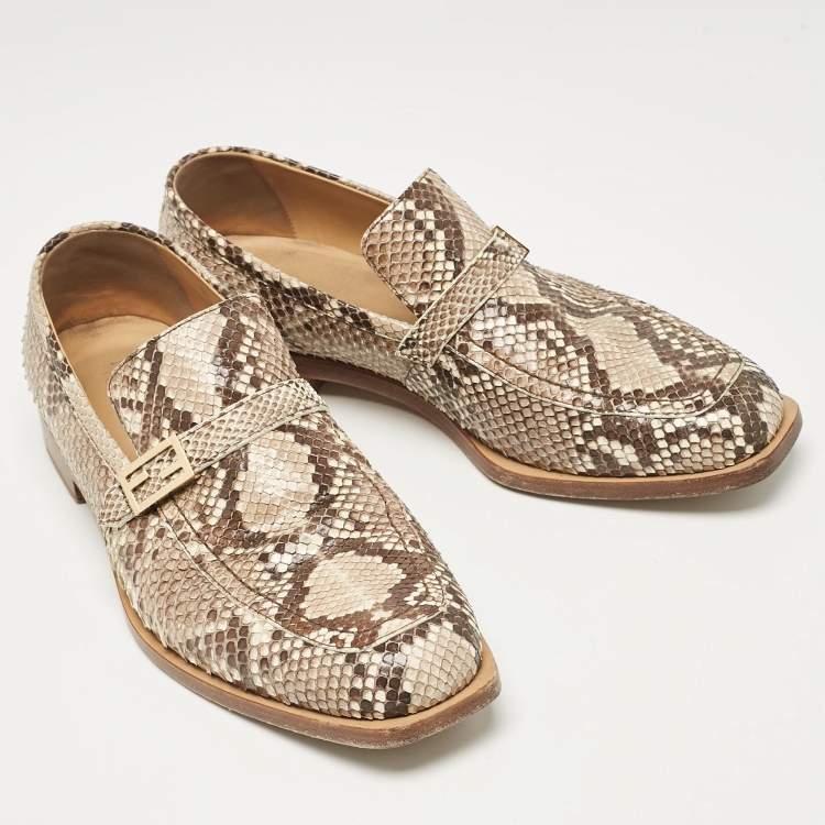 Pre Owned Fendi Beige Python Leather Slip On Loafers Size 42