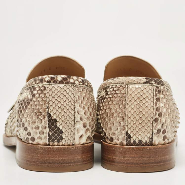 Pre Owned Fendi Beige Python Leather Slip On Loafers Size 42