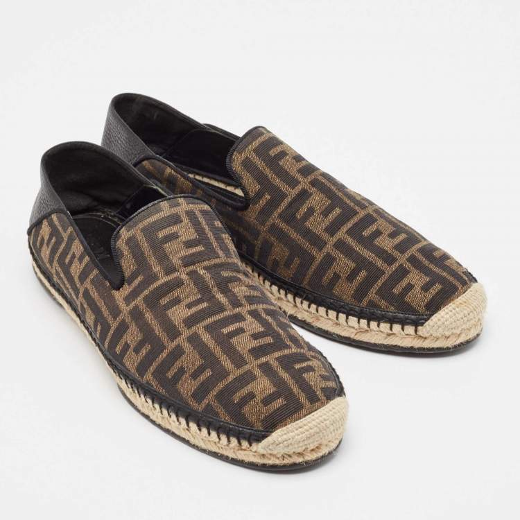 Pre Owned Fendi Brown/Black Zucca Canvas and Leather Foldable Espadrilles Size 41
