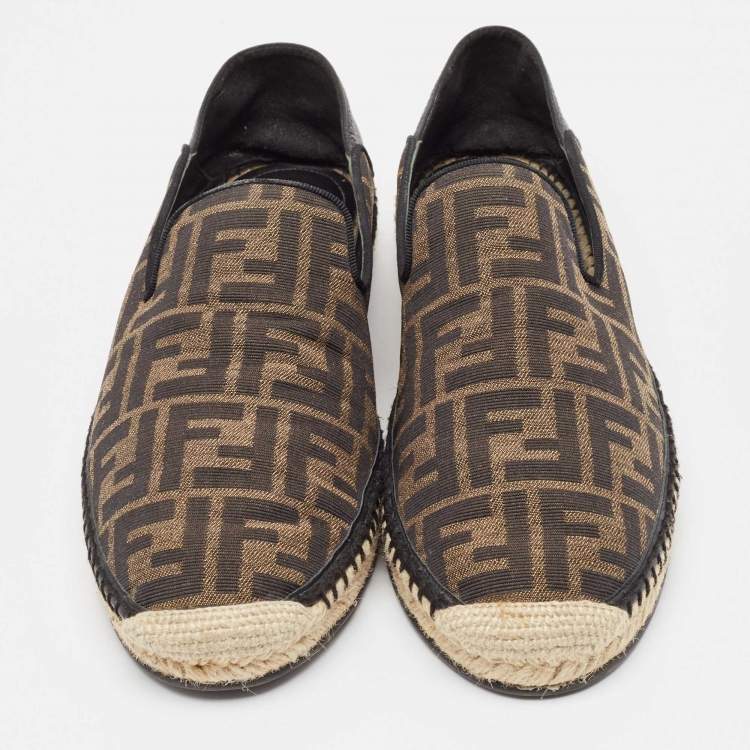 Pre Owned Fendi Brown/Black Zucca Canvas and Leather Foldable Espadrilles Size 41