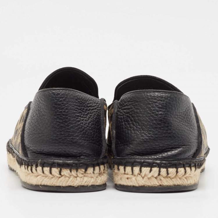 Pre Owned Fendi Brown/Black Zucca Canvas and Leather Foldable Espadrilles Size 41