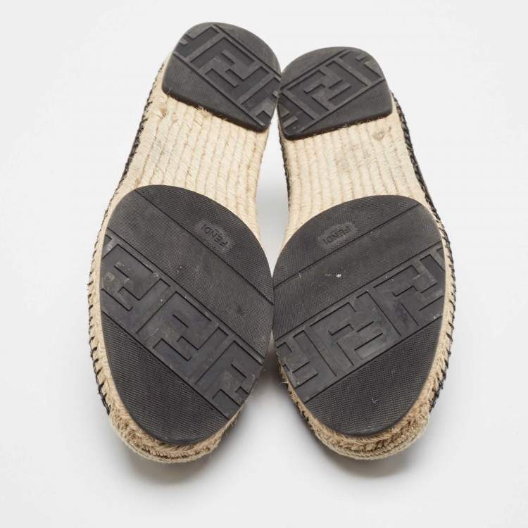 Pre Owned Fendi Brown/Black Zucca Canvas and Leather Foldable Espadrilles Size 41
