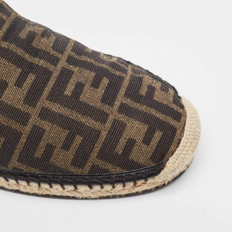 Pre Owned Fendi Brown/Black Zucca Canvas and Leather Foldable Espadrilles Size 41