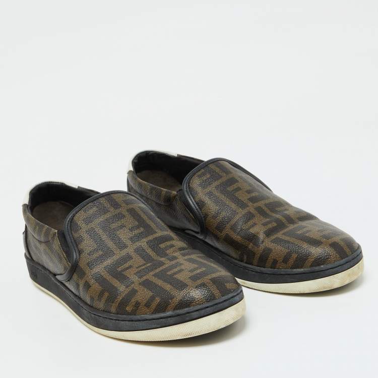 Pre Owned Fendi Brown Zucca Coated Canvas Slip On Sneakers Size 43