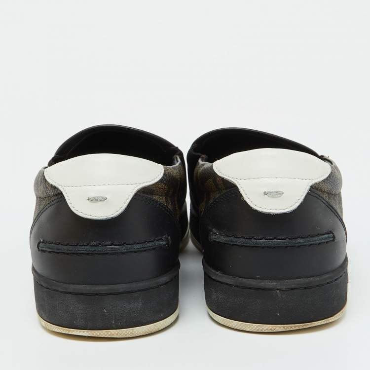Pre Owned Fendi Brown Zucca Coated Canvas Slip On Sneakers Size 43