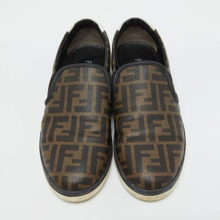 Pre Owned Fendi Brown Zucca Coated Canvas Slip On Sneakers Size 43