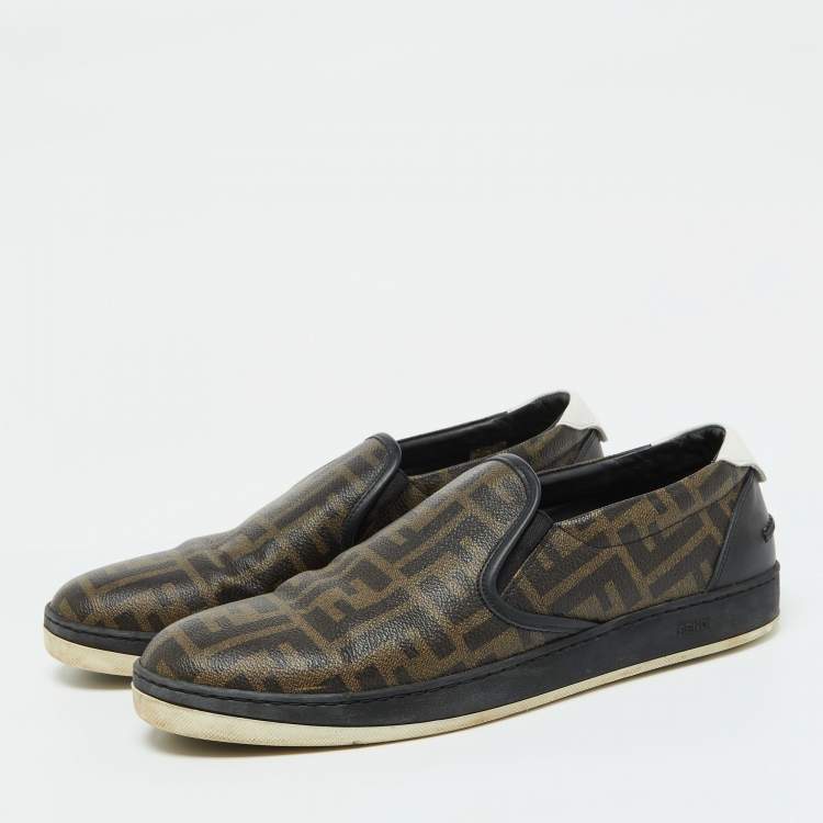 Pre Owned Fendi Brown Zucca Coated Canvas Slip On Sneakers Size 43