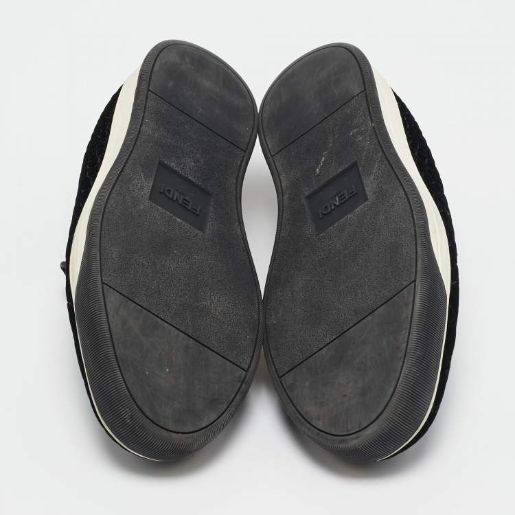 Pre Owned Fendi Black Velvet and Leather Slip On Sneakers Size 43.5