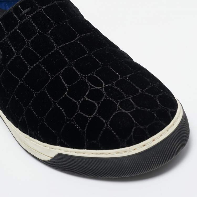 Pre Owned Fendi Black Velvet and Leather Slip On Sneakers Size 43.5