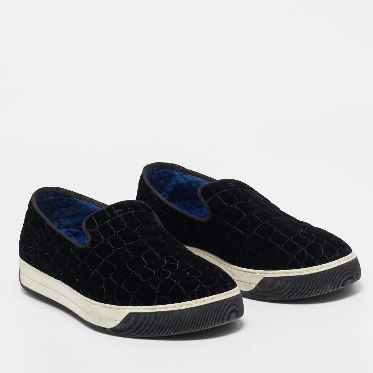 Pre Owned Fendi Black Velvet and Leather Slip On Sneakers Size 43.5