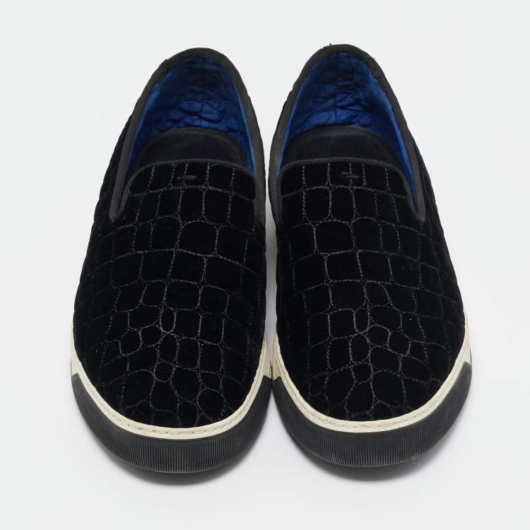 Pre Owned Fendi Black Velvet and Leather Slip On Sneakers Size 43.5
