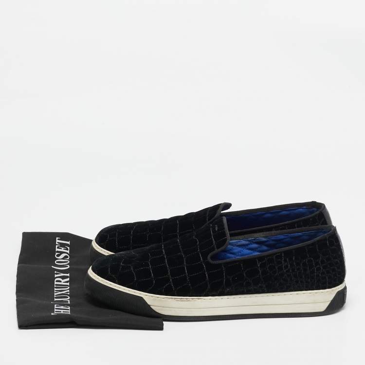 Pre Owned Fendi Black Velvet and Leather Slip On Sneakers Size 43.5