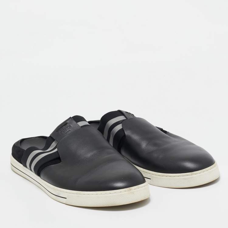 Pre Owned Fendi Black Leather Flat Mules Size 44
