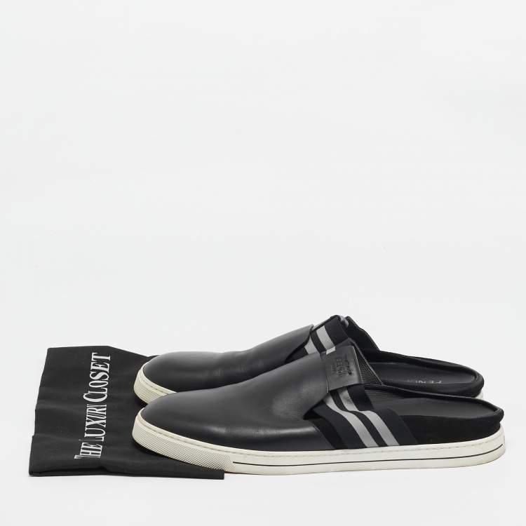 Pre Owned Fendi Black Leather Flat Mules Size 44