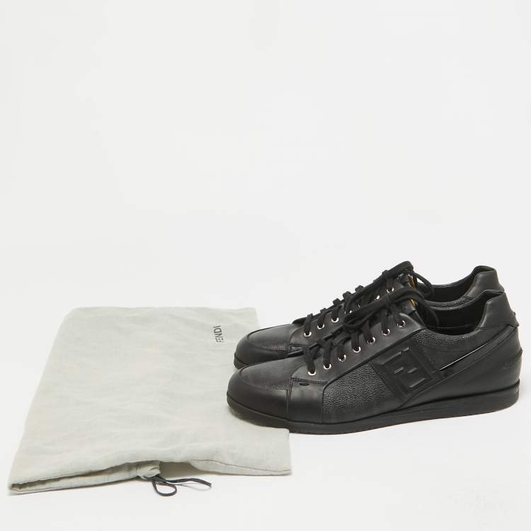 Pre Owned  Fendi Black Zucca Canvas and Leather Low Top Sneakers Size 43