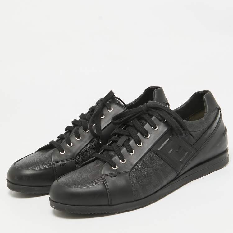 Pre Owned  Fendi Black Zucca Canvas and Leather Low Top Sneakers Size 43