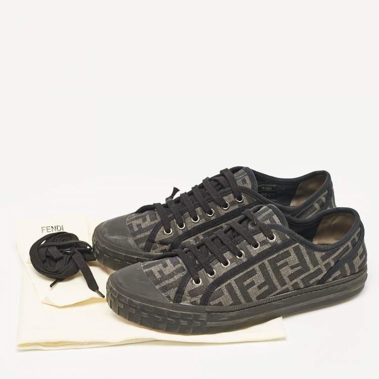 Pre Owned Fendi Black Canvas FF Summary Low Top Sneakers Size 41